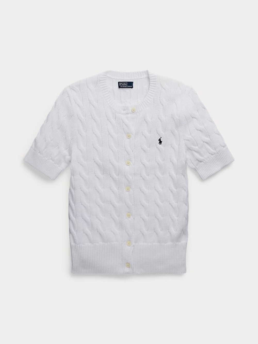 Ralph Lauren White Short Sleeve Cable-Knit Cardigan - Picture 2 of 8
